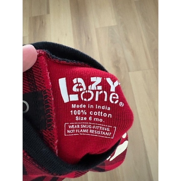 Lazy One Baby 6 Months Red Black Plaid Bear Cheeks Pajamas Romper Onesie - Picture 3 of 3